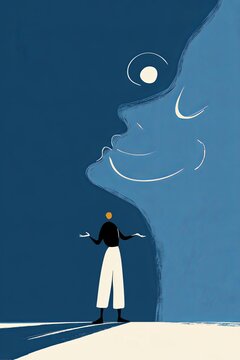 Flat vector illustration, Talking to Inner Self &ndash; The Voice of Healing and Positivity