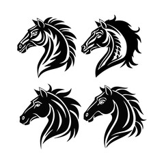Set of Tribal Horse Head Icons – Stylized Black Silhouettes.
