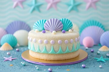 Elegant Seashell Mermaid Cake With