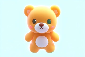 Obraz premium 3D cartoon teddy bear icon in honey brown and buttercup yellow, ultra-detailed design, high-definition, isometric view.