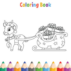 Kids coloring book with cart and horse vector illustration