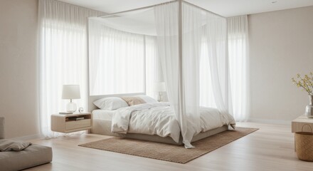 Elegant Bedroom with Canopy Bed and Floating Nightstands