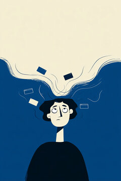Abstract flat illustration of ADHD and cognitive overload in adults, minimalist vector style