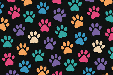 Colorful Paw Prints Seamless Pattern Background