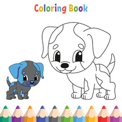 Kids coloring book with dog vector illustration