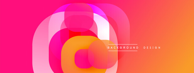 Abstract vibrant layers create dynamic gradient. Circular shapes overlap, forming modern visual effect. Pink, orange hues dominate composition.