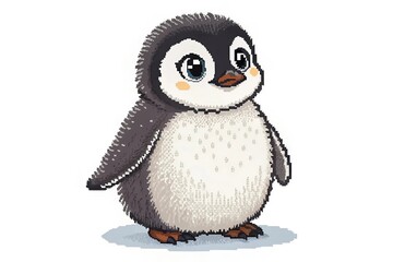 Fototapeta premium Baby Penguin Pixel Art Standing on White Background