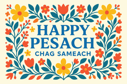 Happy Pesach Chag Sameach Floral Greeting Card Design