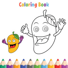 Kids coloring book with mango cartoon fruit vector illustration