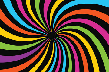 Abstract Swirling Rainbow Lines on Black Background