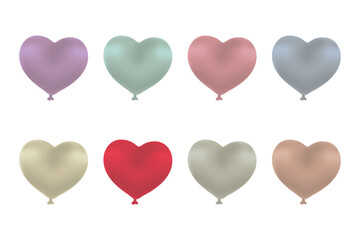 Set of pastel heart-shaped balloons in soft colors, perfect for romantic or wedding themed decorations.