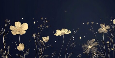 Delicate gold flowers on a dark navy background