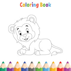Kids coloring book with funny lion animal vector illustration