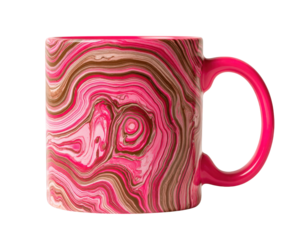 Vibrant ceramic mug featuring unique marbled design shades of pink and brown, perfect for adding pop of color to your kitchen or office. This stylish mug is ideal for enjoying your favorite