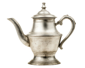 Elegant silver teapot with classic design featuring lid, spout, and ornate handle. This vintage piece adds charm to any tea setting, perfect for collectors and enthusiasts alike