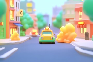 3D cartoon urban heatwave with asphalt gray and melted neon details, ultra-high definition, white background, isometric view, digital art.
