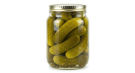 Dill Pickles in Glass Jar, Close-up Studio Shot