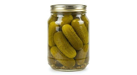 Dill Pickles in a Glass Jar on White Background