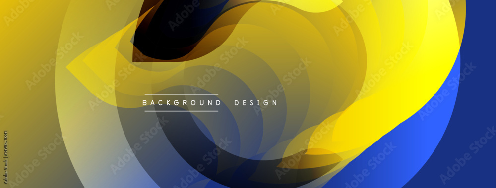 Poster abstract fluid shapes, yellow, blue gradients. modern design elements create dynamic composition. ba