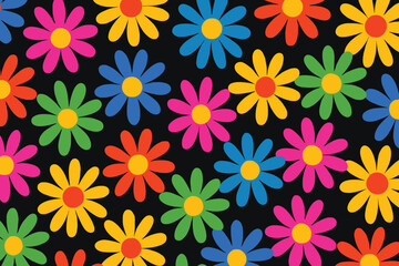 Vibrant Retro Daisy Flower Pattern Background