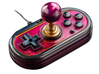 A retro joystick game controller, isolated on transparent background