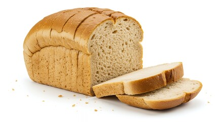 Sliced Loaf of Wheat Bread on White Background