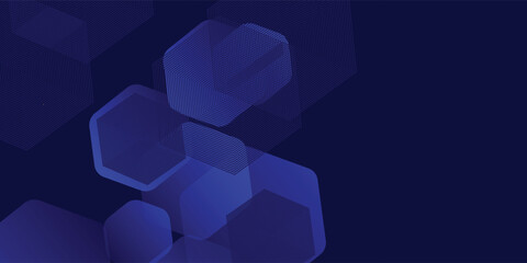 Obraz premium Digital abstract background hexagon lines on blue background. Futuristic digital network stripe line art design for poster, brochure, cover, website, banner