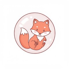 Obraz premium Cute cartoon fox character sitting inside a circular bubble, surrounded by a soft pastel background - fox drawing cute