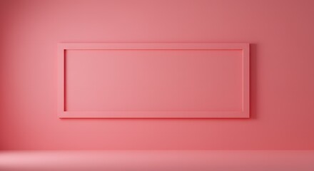 Fototapeta premium Minimalist Pink Wall with Embossed Rectangular Frame Abstract Interior Design Photography
