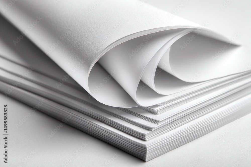 Aufkleber a close-up studio shot of a stack of pristine white paper, with a subtle gradient light and shadow, 