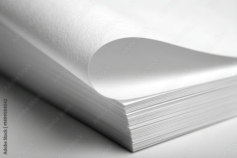 Aufkleber a close-up of a stack of pristine white paper with a slightly curled edge, conveying a sense of fres