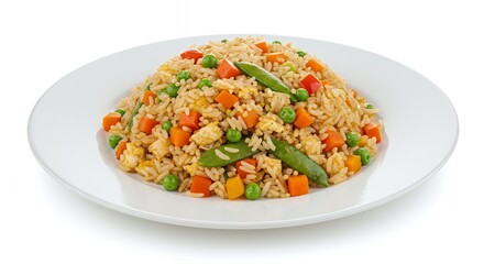 Delicious and Colorful Vegetable Fried Rice on a White Plate
