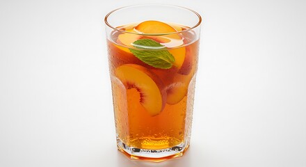 Fototapeta premium Refreshing peach iced tea with basil garnish