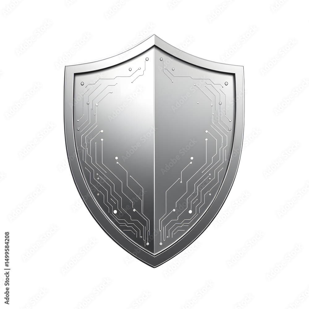 Aufkleber a silver shield with circuit board design on a black background symbolizing security and protection 