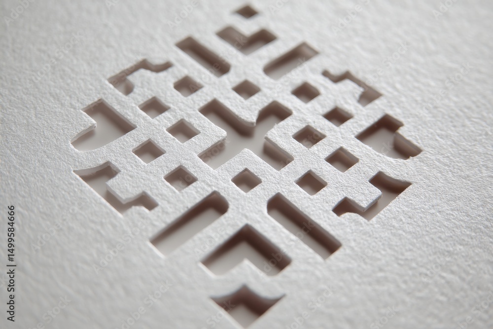 Poster a close-up of a delicate and intricate paper cut design, showcasing geometric patterns and clean lin