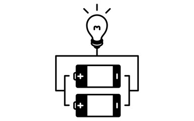 Simple line drawing icon of a dry cell battery with parallel connections