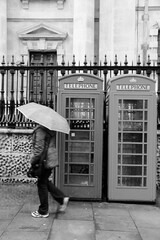 London rain with telephone booths