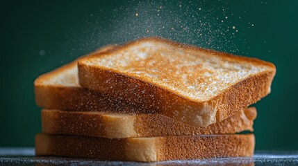 Toasted bread slices, dusting with powdered sugar
