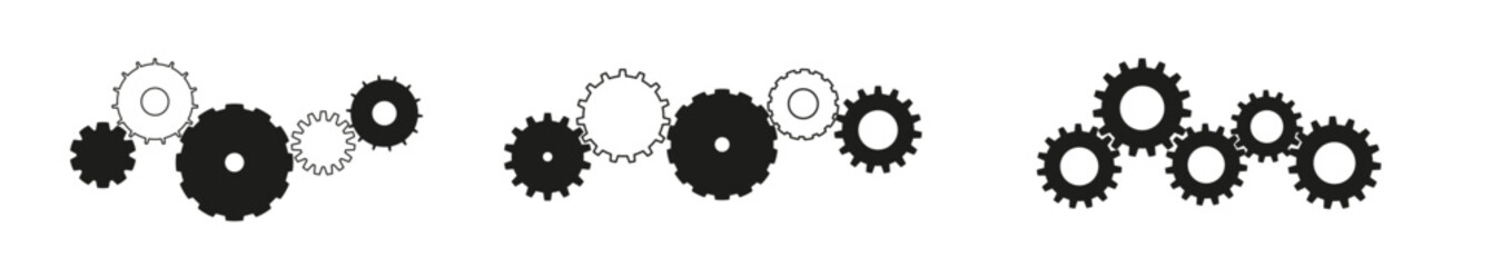 Teamwork gear doodle with collaboration concept. Hand-drawn industrial cogs and factory elements. Flat vector illustration isolated on white background.