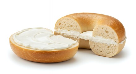 Delicious Plain Bagel with Cream Cheese, Halved