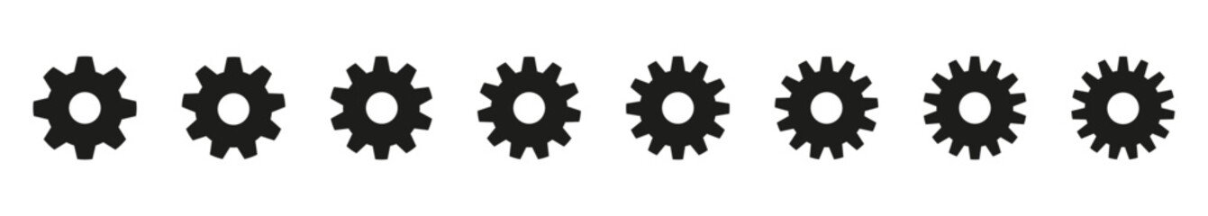 gear set with golden cogwheels. Mechanical transmission and factory chain elements. Flat vector illustration isolated on white background.