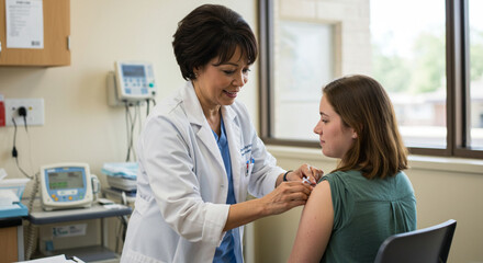 Obraz premium A healthcare professional administering a vaccine to a patient.