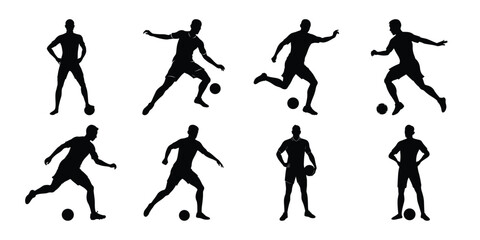 Silhouette set of people playing football soccer vector on white background, playing different positions