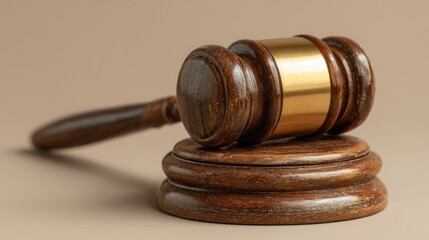Obraz premium Rustic wooden gavel on a simple background representing justice and policy adjustment tools in economic discussions