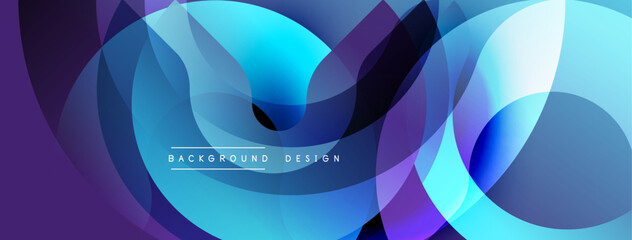 Abstract fluid shapes overlap, creating vibrant blue, purple gradients. Modern design element for backgrounds, banners, presentations.