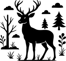 deer silhouette vector illustration, isolated on white