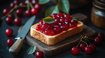 Toasted bread with cherry jam