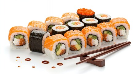 Delicious Sushi Platter with Chopsticks and Soy Sauce