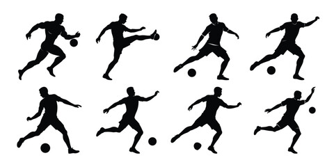 Silhouette set of people playing football soccer vector on white background, playing different positions
