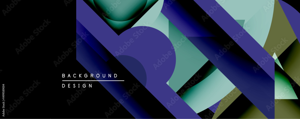 Leinwandbilder Abstract geometric composition. Overlapping shapes create dynamic visual effect. Gradient colorsblue, green, purpleoffer modern aesthetic. Minimalist design suitable backgrounds.